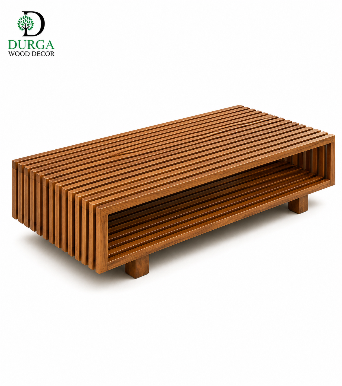 Architectural Linear Slatted Hardwood Center Table