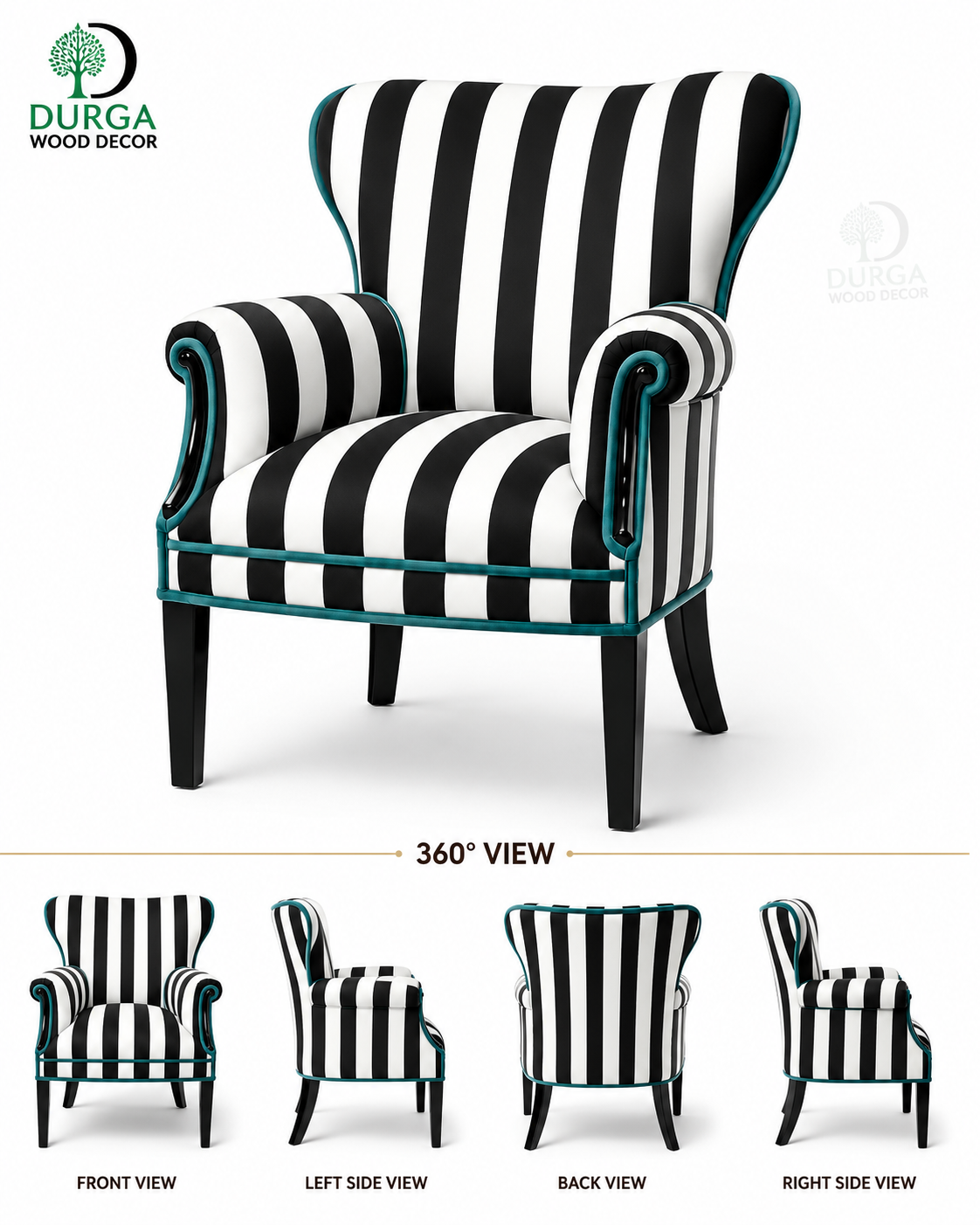 Chic Neo-Classical Striped Wingback Accent Chair