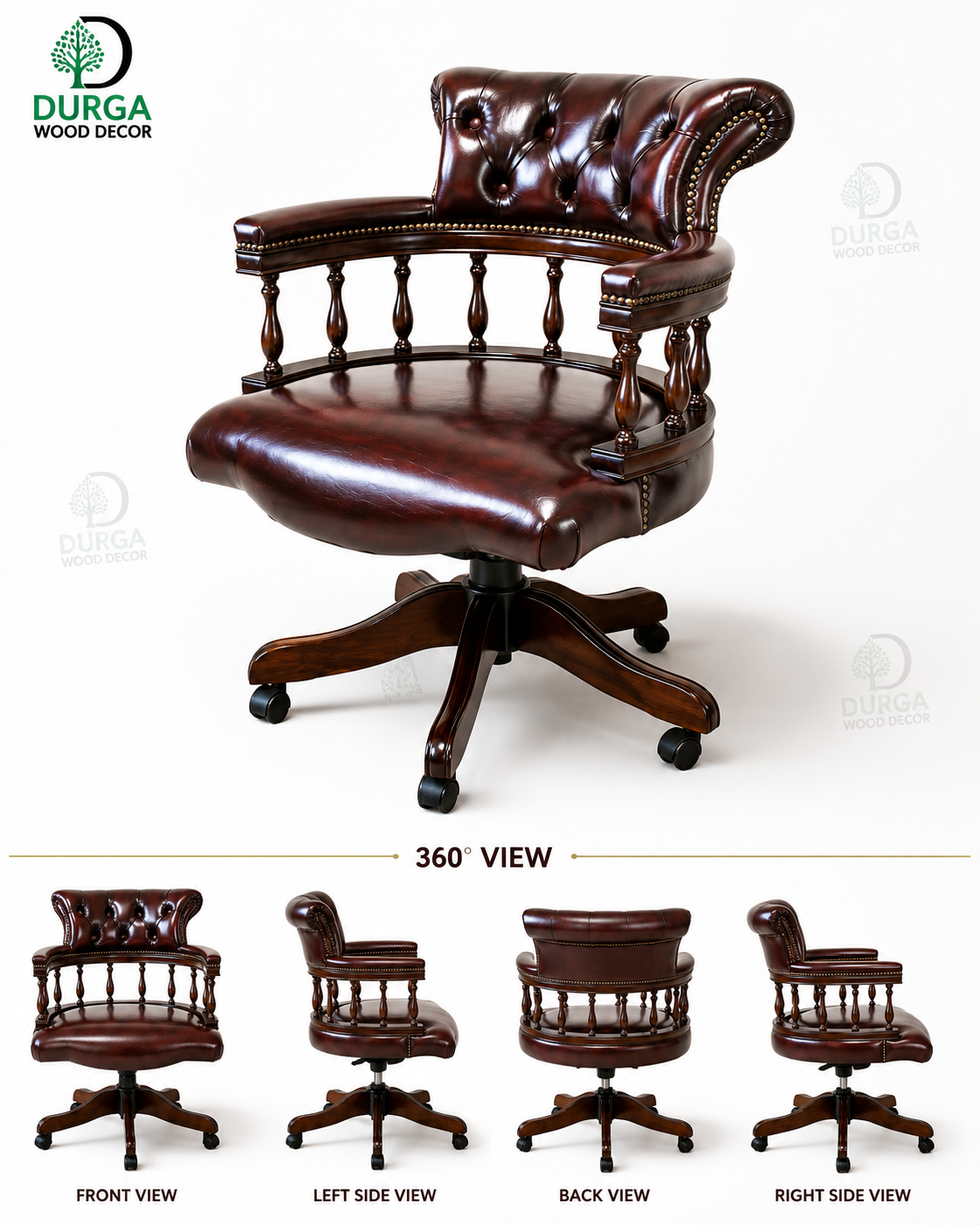 Classic Captain’s Chesterfield Leather Swivel Office Chair