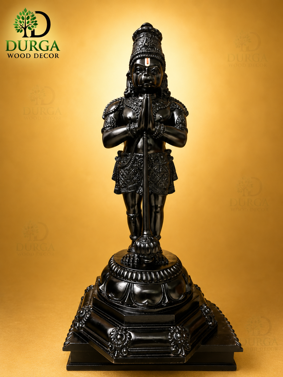 Durga Anjaneya Lord Hanuman Devotional Hand-Carved Wooden Statue