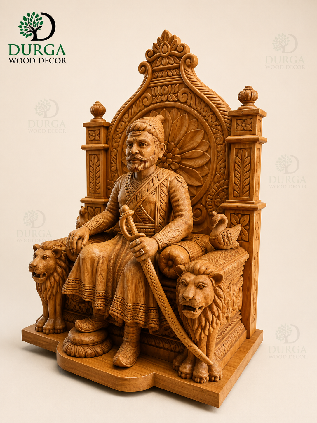 Durga Chhatrapati Shivaji Maharaj Rajyabhishek Royal Wooden Throne Statue