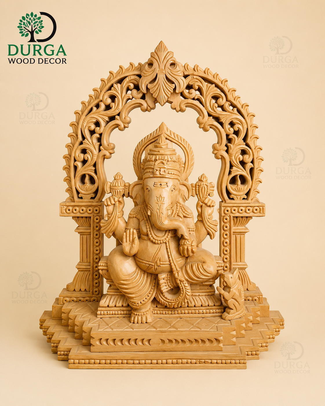 Durga Divine Siddhivinayak Lord Ganesha Hand-Carved Wooden Statue