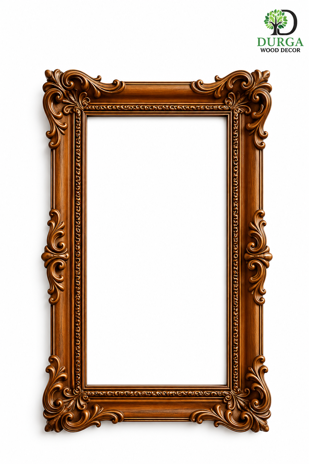 Durga Luxury Baroque Rectangular Carved Teak Wood Mirror & Photo Frame