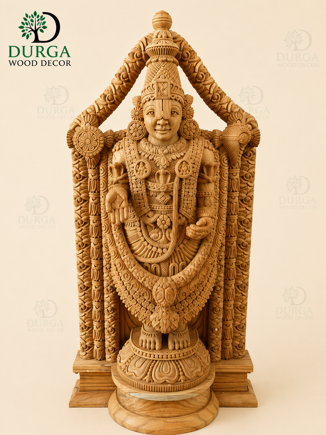 Durga Supreme Lord Venkateswara (Tirupati Balaji) Hand-Carved Teak Wood Statue