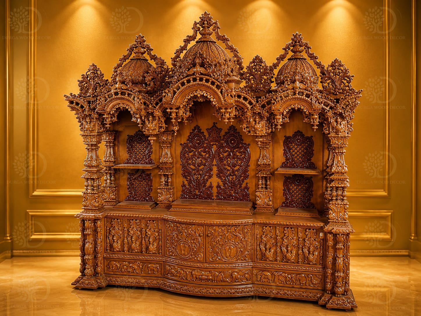 Grand Hand-Carved Teak Wood Pooja Mandir (7 ft x 8.5 ft)