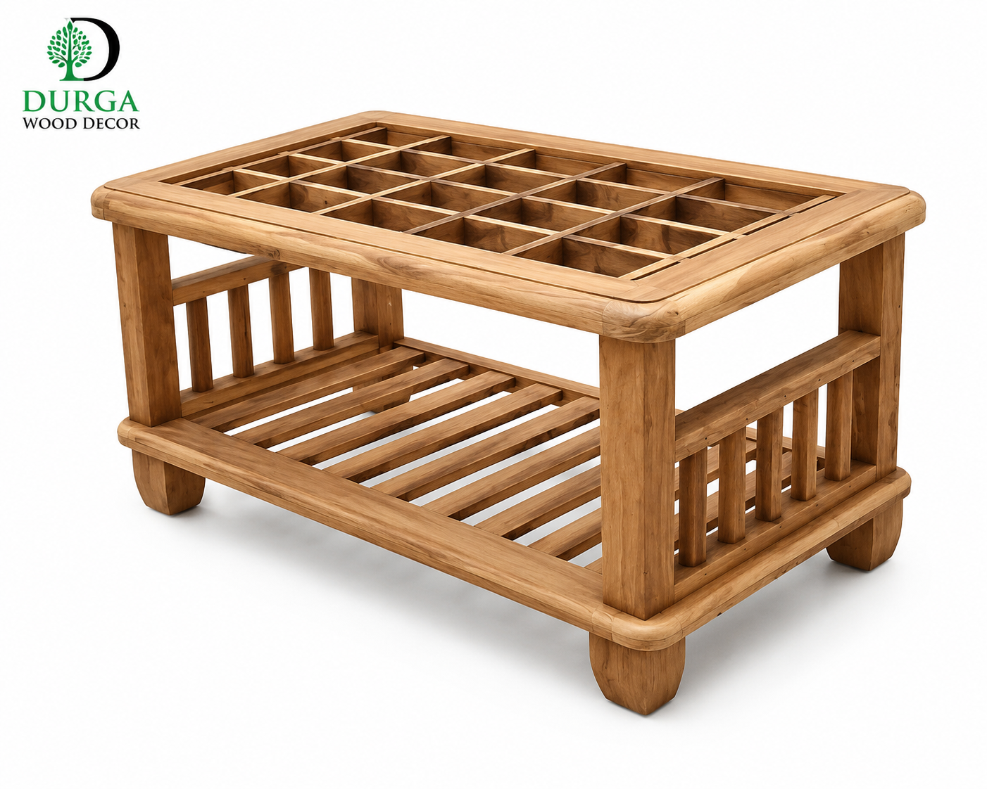 Lattice-Top Contemporary Teak Wood Center Table