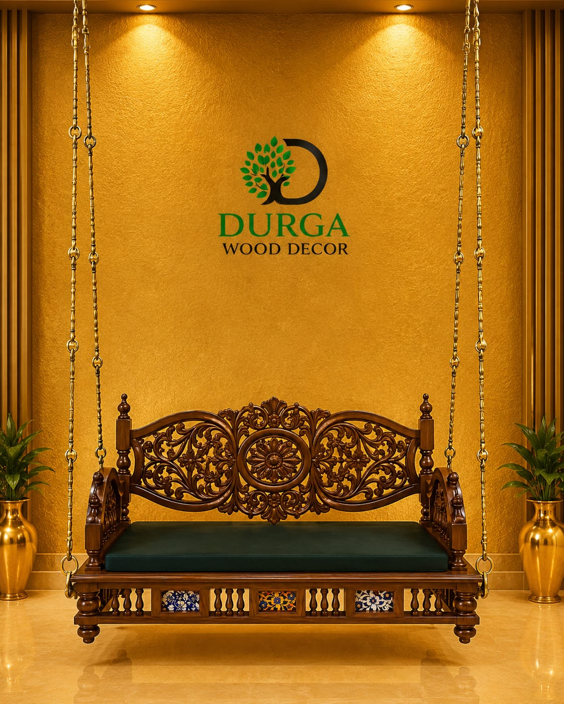 Luxury Hand-Carved Teak Wood Swing