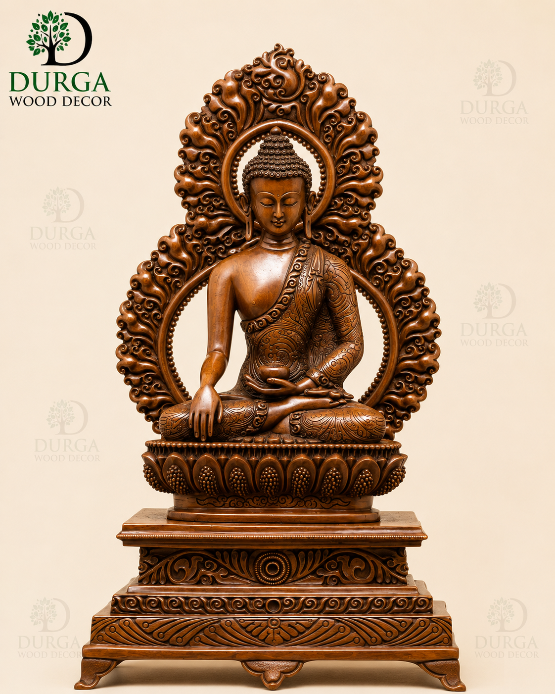Meditating Lord Buddha Hand-Carved Wooden Statue