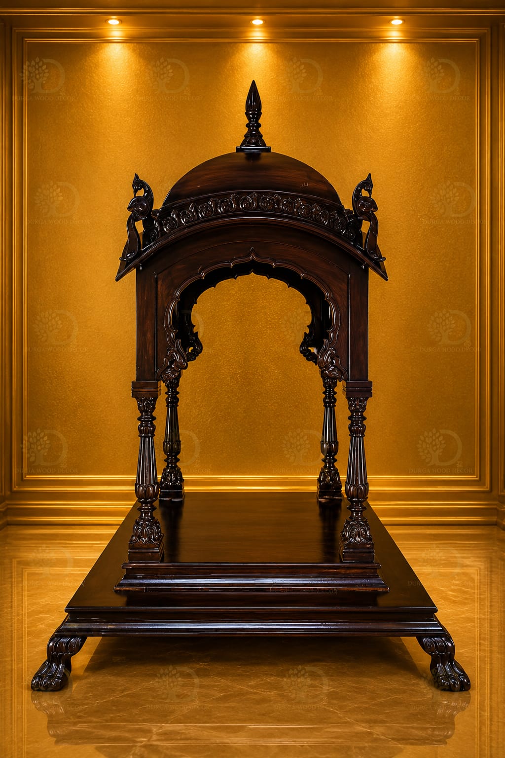 Premium Hand-Carved Teak Wood Open Mandir (Single-Dome Singhasan Style)