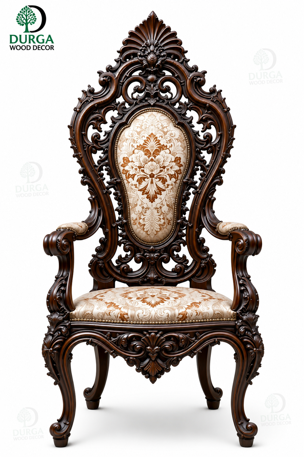 Royal Baroque Grand Medallion Teak Wood Throne Chair