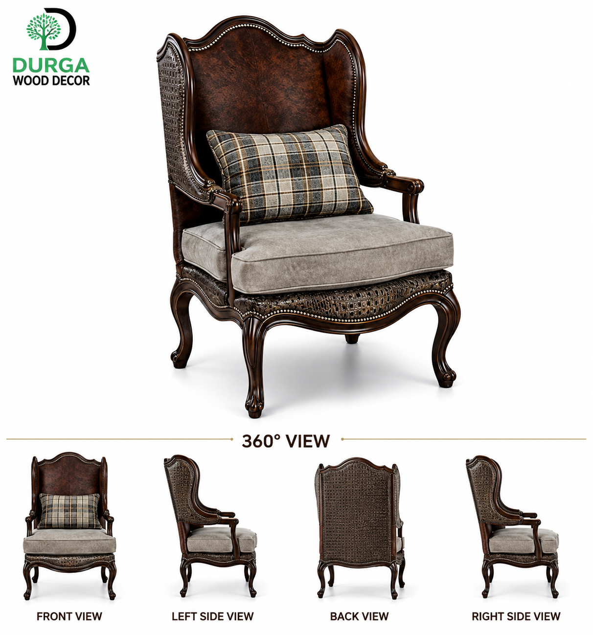 Royal Baroque Multi-Texture Wingback Accent Chair