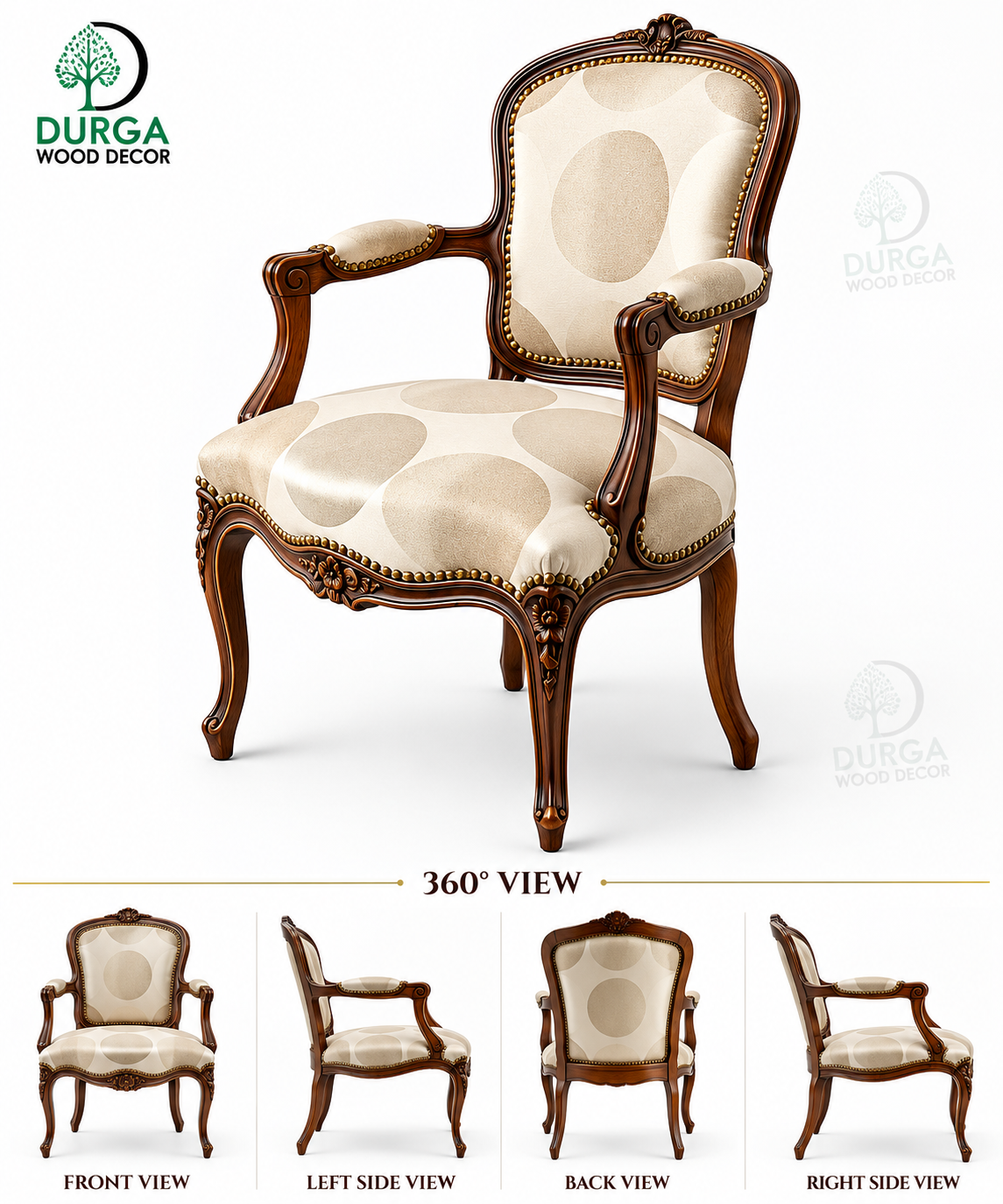 Royal Baroque Polka-Dot Carved Teak Wood Accent Chair