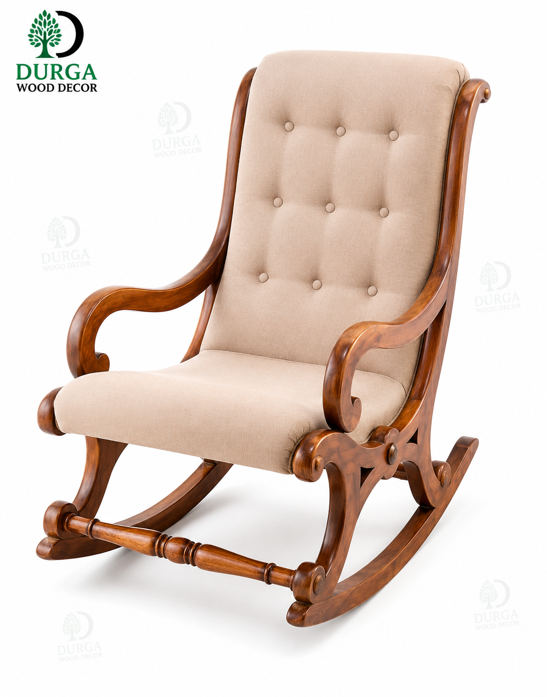 Royal Comfort Tufted Teak Wood Rocking Chair