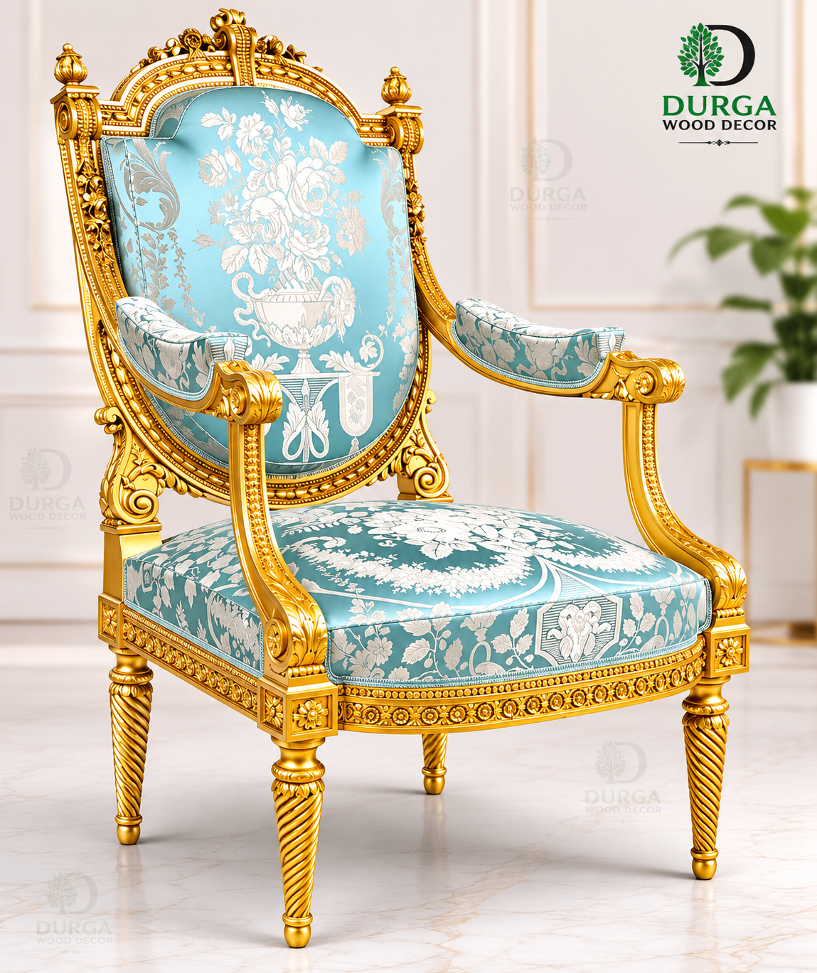 Royal Louis XIV Gilded Teak Wood Accent Chair